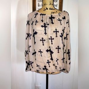 Western Faith Elastic Banded Cross Blouse Top By R. Rouge, Large